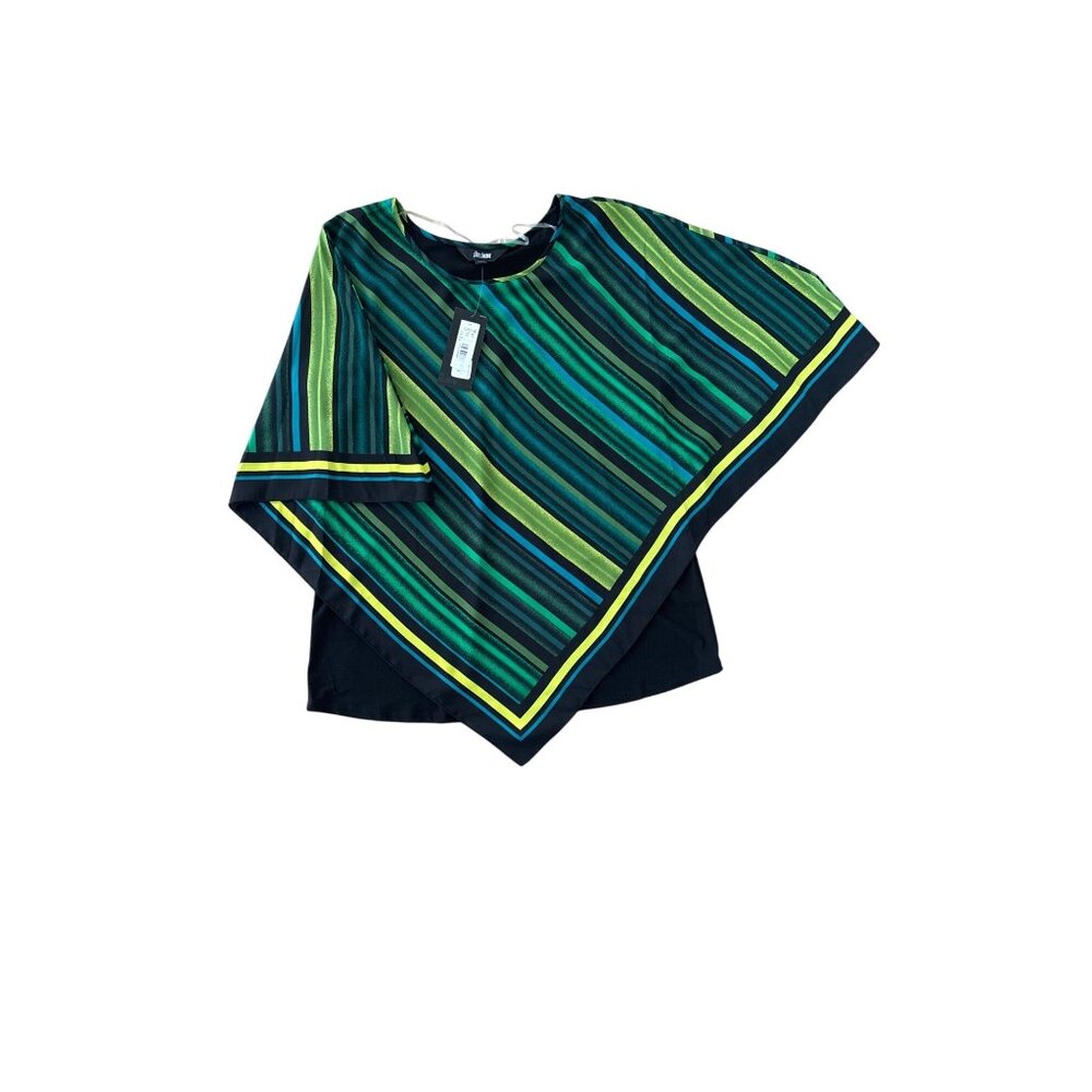 Slim Factor Womens Green & Blue Striped Poncho Top Medium Lightweight Polyester